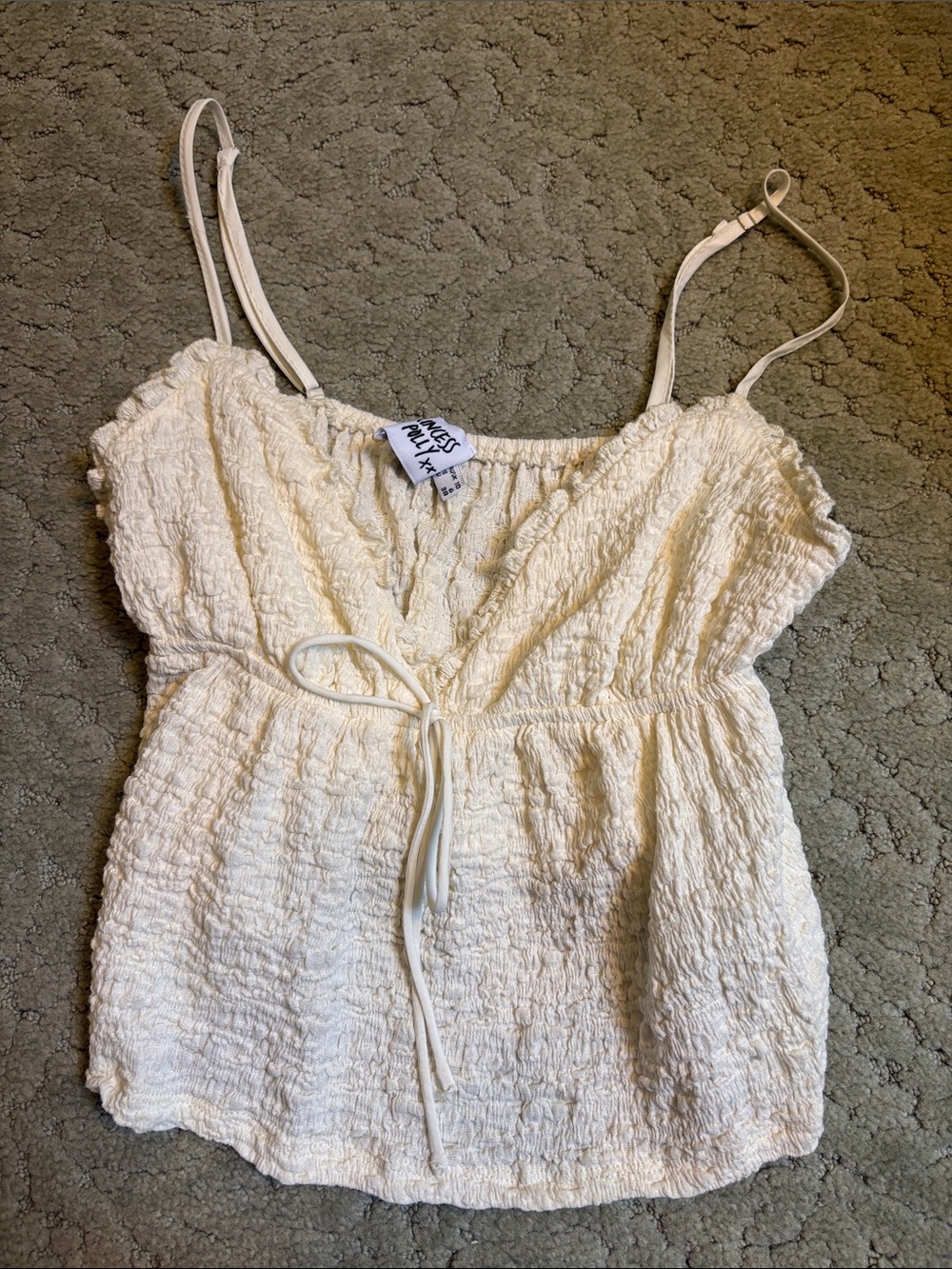 Princess Polly Cream Smocked Tie-Waist Cami